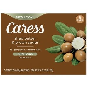 8 Pack Caress Shea Butter & Brown Sugar Exfoliating 3.75 oz Bar Soap